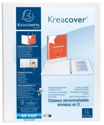 Exacompta 51922E Ringbuch Kreacover PP 2 Ringe (30mm D-Form) A4-Maxi Weiß 20 Stk