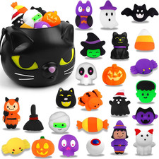 24PCS Halloween Mochi Squishy Toys with Black Cauldron,Kawaii Squishies Mini Str