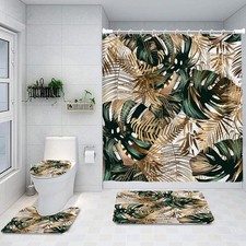 4Pcs Bathroom Shower Curtain Sets with Non-Slip Rugs, Lid Cover and Bath Mat,...