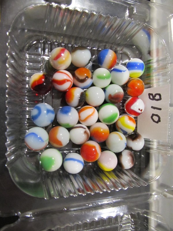 ESTATE SALE: ASSORTMENT OF 30 BRIGHT & FLASHY ALL WHITE BASE MARBLES