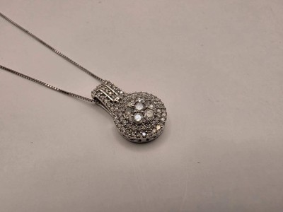 10K White Gold Pave Diamond Ball Necklace Round Natural Diamond Sphere Orb Penda