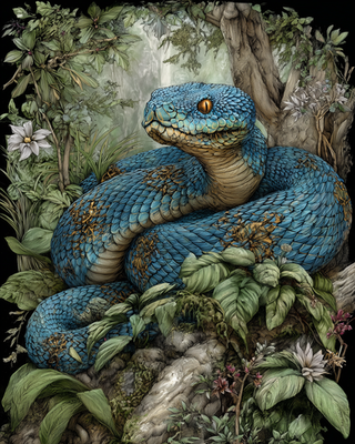 #ad #ad 8x10 Blue viper coiled snake in leafy understory forest floor 828640517 $6.95