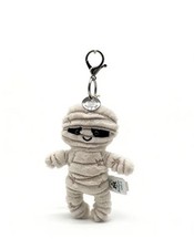Jellyca Mini Plush Mummy Soft Toy Keyring Clip, White & Black, Halloween Theme.