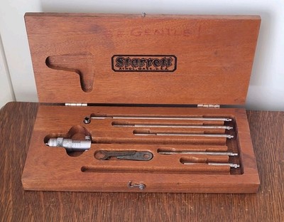 L. S. Starrett No. 124 Inside Micrometer Set w/(6) Rods (2''- 8'') & Wood Case 