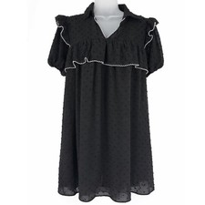 Free The Roses Black Swiss Dot Ruffle Babydoll Dress Lined Boho Whimsygoth-Small