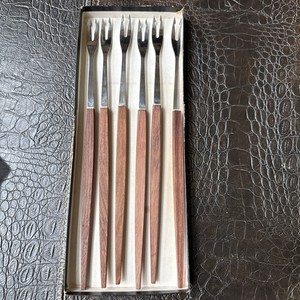 MCM Fondue Forks Teak Wood Handles Stainless Steel Japan Set of 6