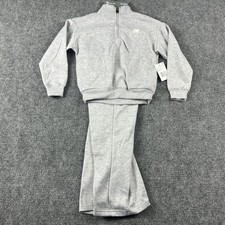New Balance Fleece Sweatsuit Set Girls 5/6 Gray 2 Piece Quarter Zip Pants Outfit