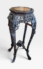 Antique Chinese Carved Hardwood Marble Top Jardiniere Plant Stand c.1900 91cm