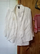 Madison Studio Sz14 Linen Ivory Blouse And Twin Sz M Tank With Tan Embroidery