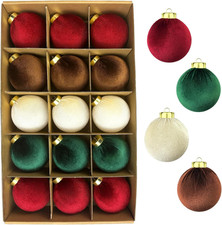Velvet Christmas Tree Ornaments Set, 15 PCS Shatterproof Multi-Color Baubles