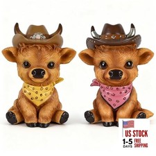 2 Pcs Highland Cow Christmas Ornaments Western Highland Cow Resin Statues with