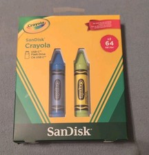 SanDisk Crayola 64GB USB-C Flash Drive 2-pk Cerulean Blue + Electric Lime NEW FS