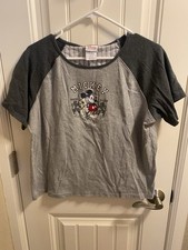 Disney Store L Top Mickey Mouse Large Embroidered Shirt Lg T-shirt Gray Cotton 