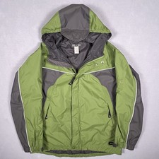 REI Windbreaker Jacket Hooded Nylon Rain Coat Green Gray Outdoor Youth XL 16/18