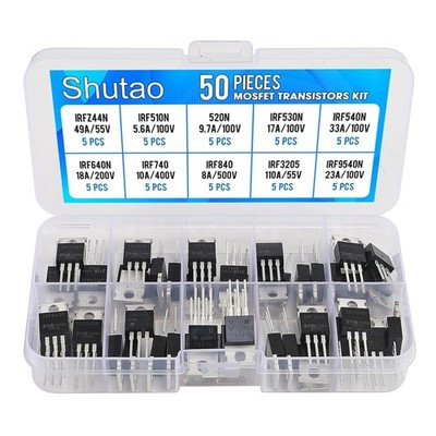 50 PCS IRF Series MOSFET Transistor Assortment Kit 10 Values in Storage Box