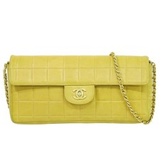 CHANEL CC Chocolate Bar Leather Chain Shoulder Bag Beige Gold