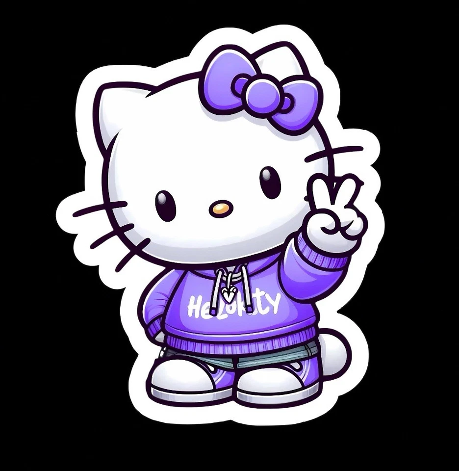 Kitty Cat, Kawaii Cute Fun Hello Adorable Glossy Vinyl sticker, Decal - Image 2 of 2