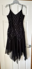 Ladies Black Evening Dress Size 10 - 12 Sequin Mesh Hanky Hem Mesh Sequins