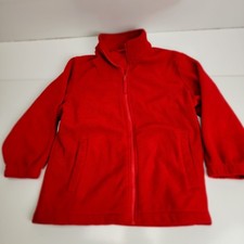 Solid Red Zip Up Fleece Jacket Pockets Elastic Wrists Children's Size S 6-7