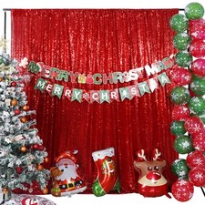 6x8 FT Red Sequin Photography Backdrop Curtain Christmas Party Decoration Prop