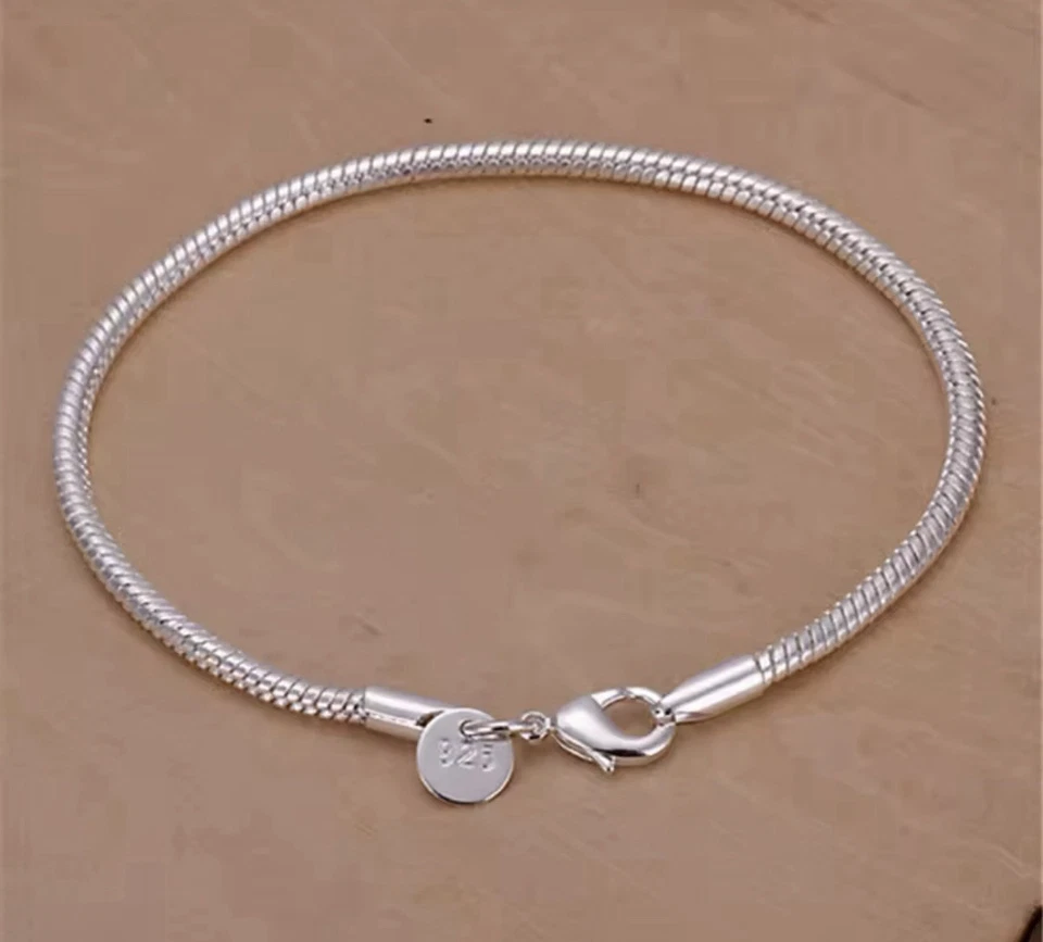 Brazalete de plata de ley suave liso hueso de serpiente adecuado para dijes muchos tamaños Foto 2 de 4