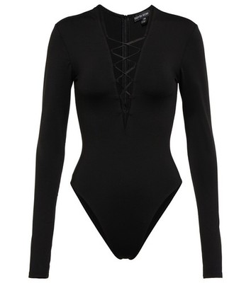 David Koma Body Schwarz Stretch Lace Up Front/Zip Back/Langarm Sexy Elegant Gr.M