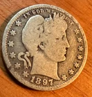 1897 P Barber Quarter 90% Silver VG