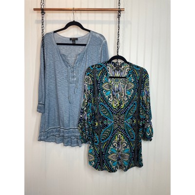 Style & Co  Lace-Up Three-Quarter Sleeve Peasant Top & Button Blouse Bundle XL