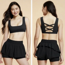 WOMEN  S CRISS CROSS SPORTS BRA- BLOGILATES BLACK SMALL
