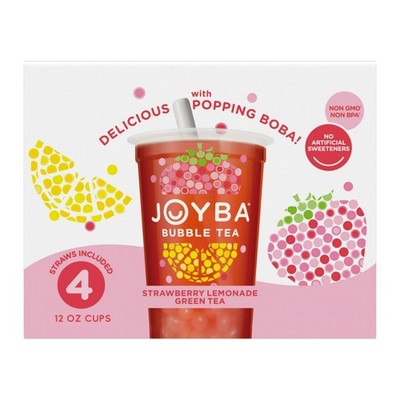 Joyba Strawberry Lemonade Green Tea Bubble Tea 12 fl oz (4 Pack) | Popping Boba