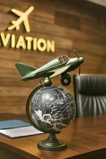 Vintage Aircraft on Globe Desk Decor