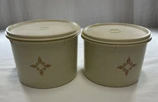Vintage Tupperware Round Nesting Canisters with Lids Almond Starburst #264 #265