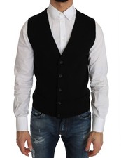 Dolce & Gabbana Black Cotton Dress Woven Men's Waistcoat Authentic