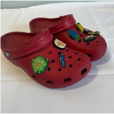 Crocs Classic Clogs Red W/ Jibbitz Mens 6 Womens 8 Slip On Casual