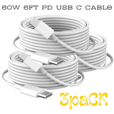 3Pack For iPhone 17 16e 15 Pro PD 60W USB C Fast Charger Cord 6Ft Type C Cable