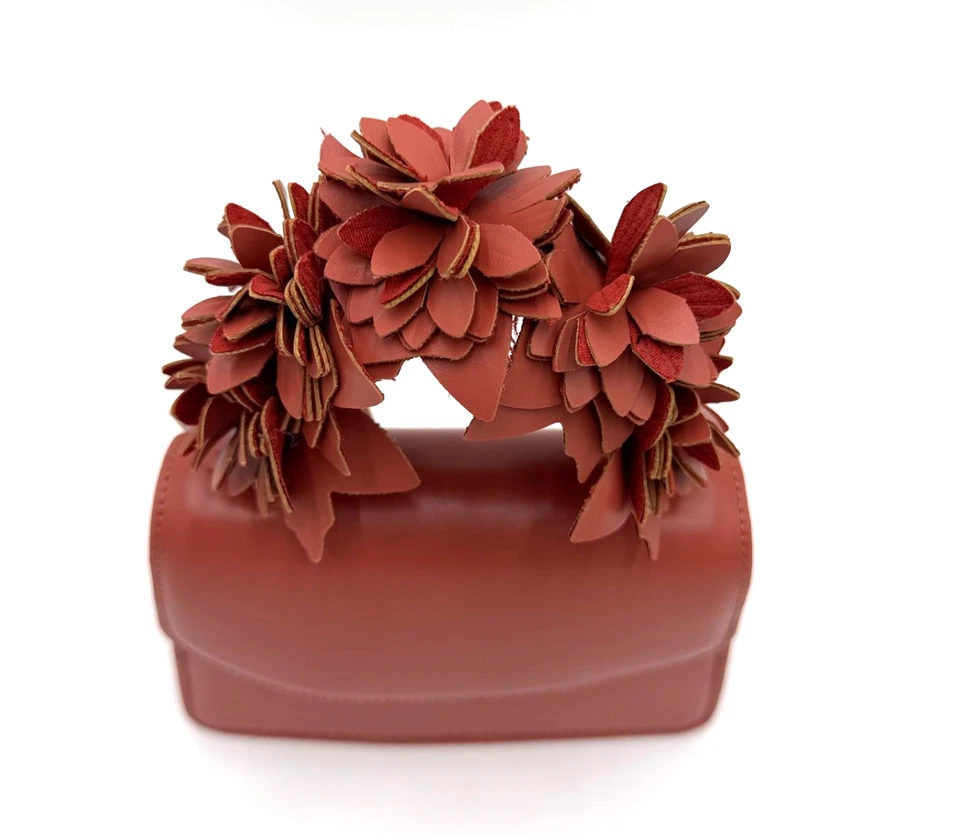 Bolso Bandolera ZARA Mujer Floral Asa Superior Imitación Cuero Marrón Nuevo Con Etiqueta Foto 3 de 4