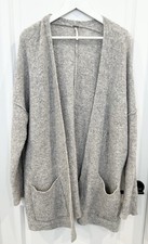 Free People Open Knit Wool Cardigan Sweater Pockets Light Gray Boho Women s M