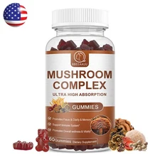 Mushroom Extract Complex Gummies Lions Mane Chaga Reishi Focus Memory Immunity
