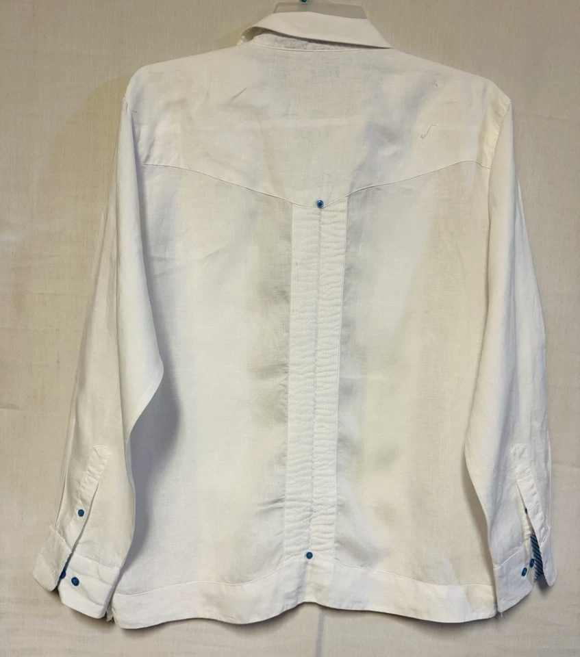 Mojito Collection Men’s XL White Linen Blend Guayabera Shirt Long Sleeve Cuban - Image 2 of 4