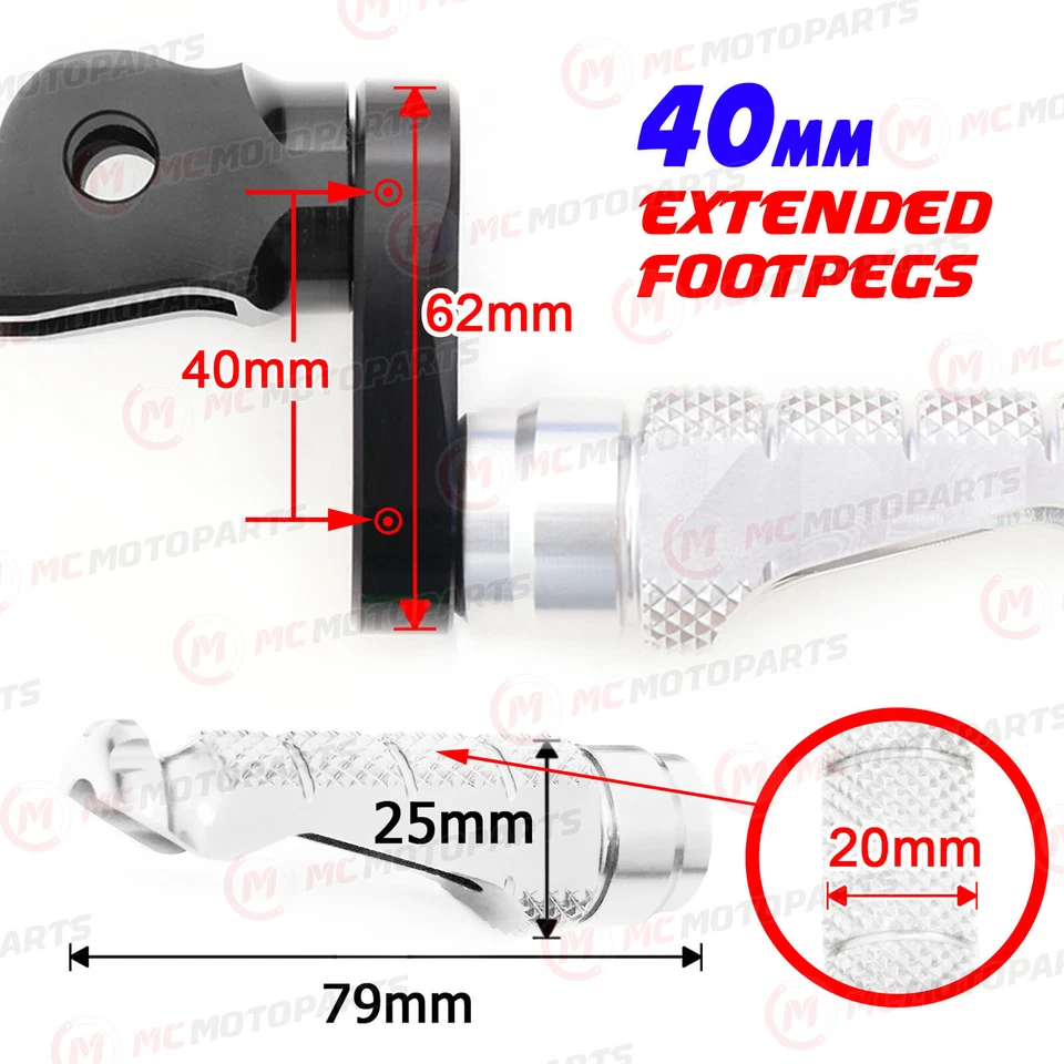 For Triumph Speedmaster Carbs 02-07 MCCP 40mm Extended SILVER Front Foot Pegs - Imagem 4 de 4