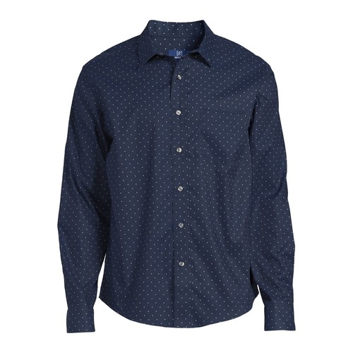 George Men's Long Sleeve Poplin Button-Up Shirt Blue Cove Geo Size L - Picture 11 of 16