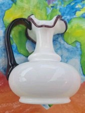 Fenton White Amethyst Purple Vase W/Handle 6"