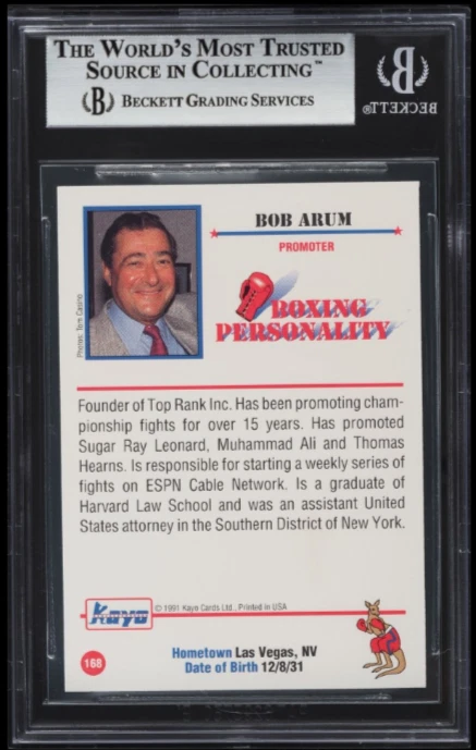 Bob Arum RC BGS 8.5+: 1991 Kayo Boxing Rookie Card #168 - Image 2 of 3