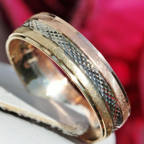 14k gold multi tone ring size 5.5 wedding band vintage handmade 1.89gr Olive Oil