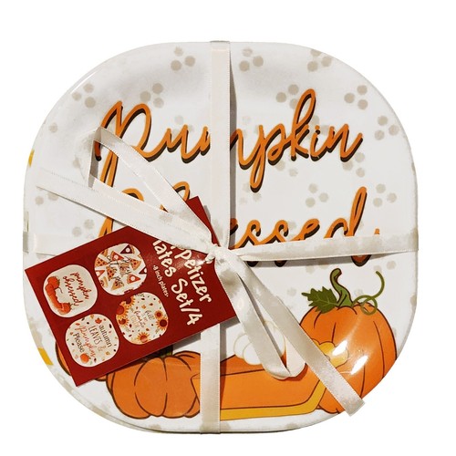 Thanksgiving Melamine Appetizer Plates, Set of 4, Sunflowers Pumpkins Dinnerware - Picture 2 of 7