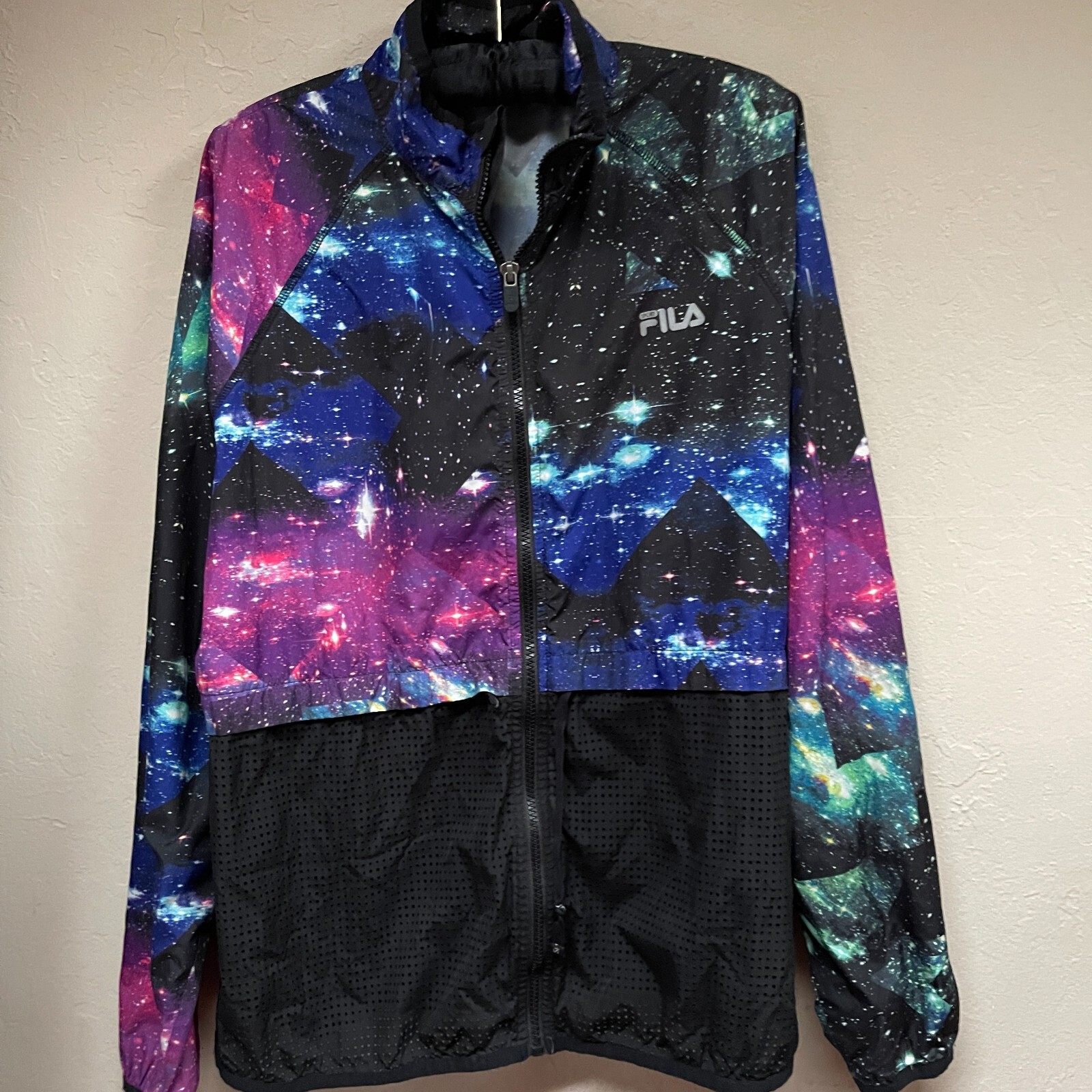 Giacca a vento Fila donna stampa Galaxy full zip coulisse vita XL Boho