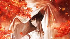 Landscape anime girls fantasy art brunette fall trees Custom Gaming Mat Desk