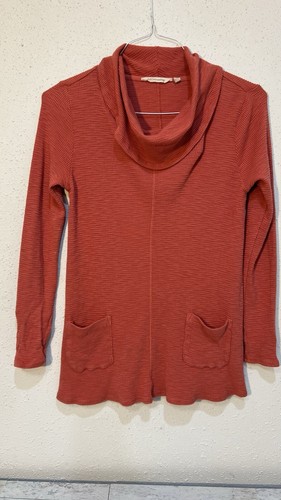Soft Surroundings Waffle Thermal Knit Cowl Neck Tunic Top Size Small Pink Salmon - Picture 3 of 11