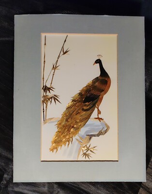 Vintage European Wheat Stalk Art Picture Bird On Branch Silk Background ...