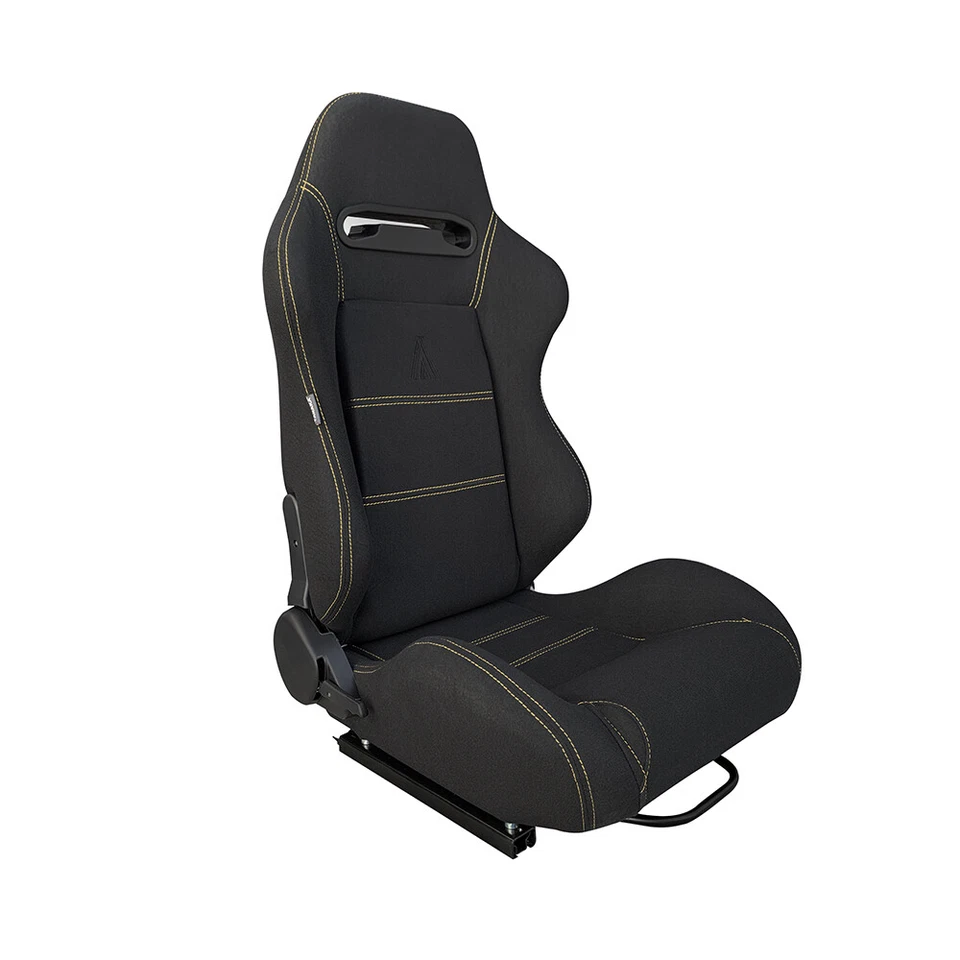 NUEVO 1 PAR DE ASIENTOS DE CARRERAS TANAKA TELA NEGRA + PUNTADA AMARILLA PARA FORD **** Foto 3 de 4